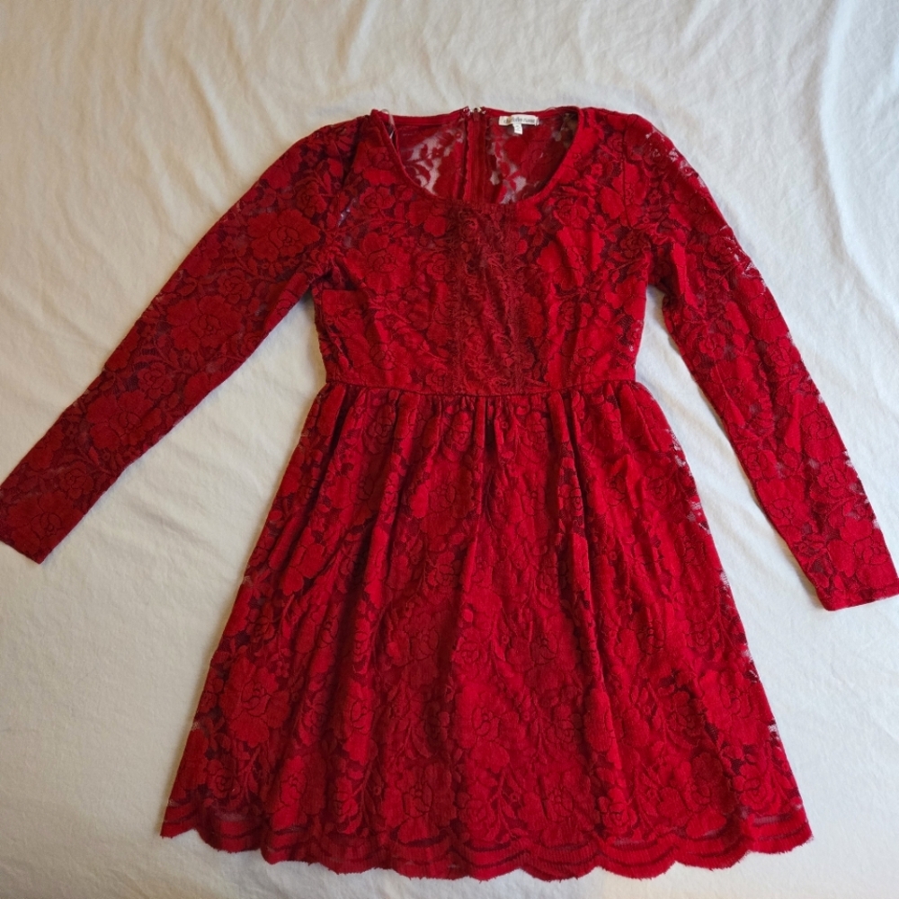 Charlotte Russe Red Lace Long Sleeve Dress Junior's Boho Party